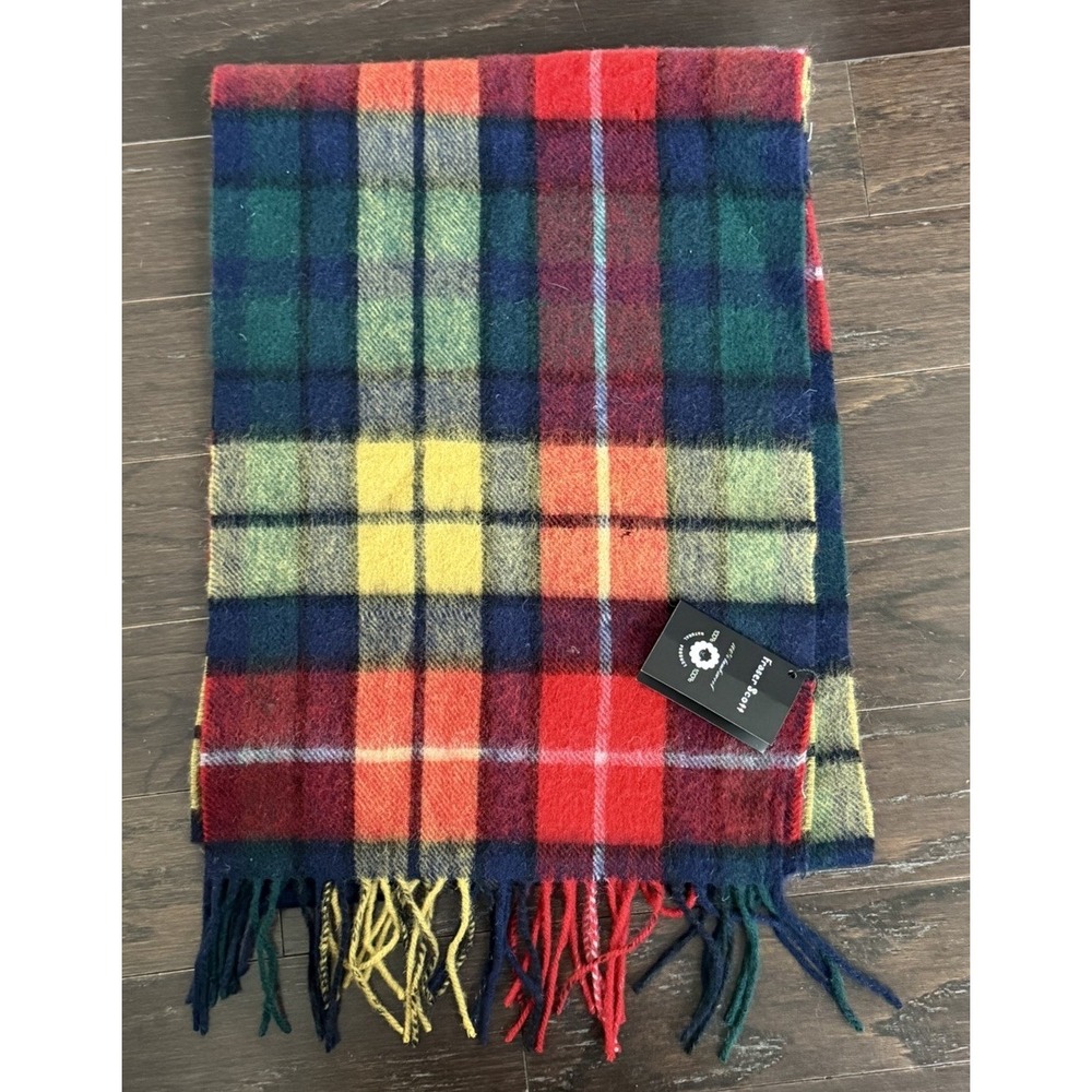 Fraser Scott Tartan Scarf Red‎ Green Plaid 100% Lambswool 10.5x67